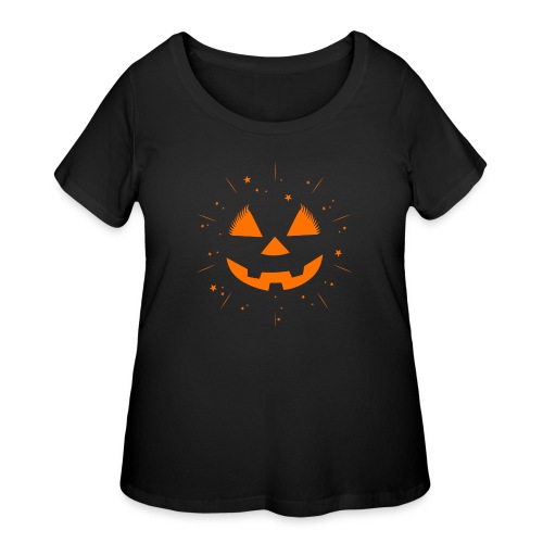 SKM Pumpkin Face & Stars, Orange - Women's Curvy T-Shirt