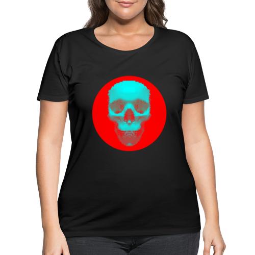 Hexagon Pattern Skull - Blue on Red - Women's Curvy T-Shirt