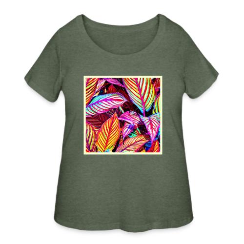 Striped Neon Leaves Design - Women's Curvy T-Shirt