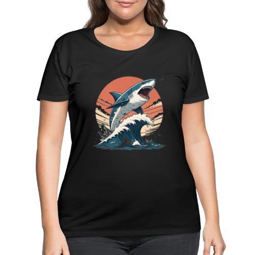 Fierce Shark Breaking Through Waves - Women's Curvy T-Shirt