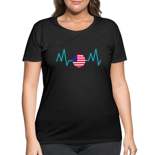 Heartbeat USA Flag – Patriotic American Pride Tee - Women's Curvy T-Shirt