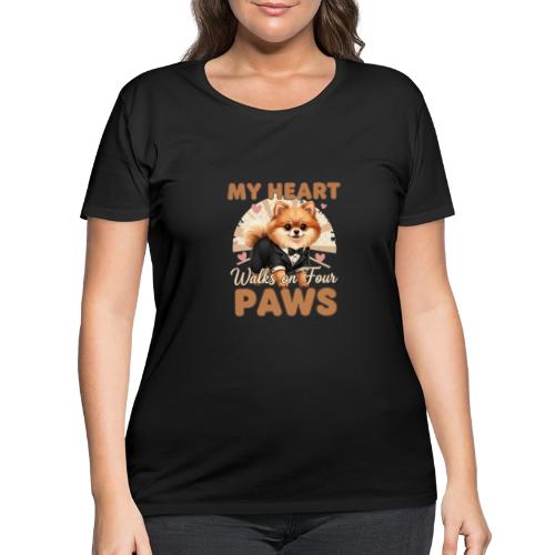My Heart Walks on Four Paws – Pomeranian tee - Women's Curvy T-Shirt