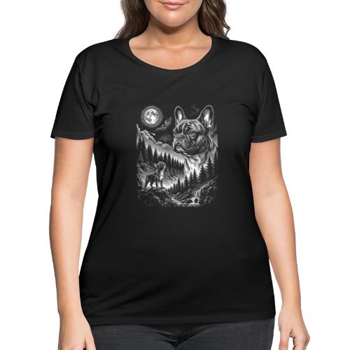 Vintage French Bulldog Moon Howling Tee - Women's Curvy T-Shirt