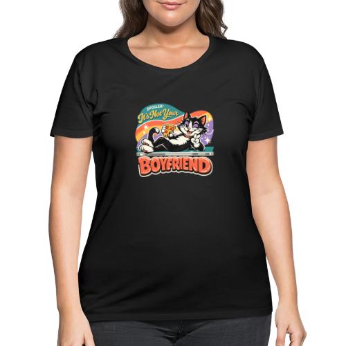 Sassy Cat Pride Pizza Retro Comic - Women's Curvy T-Shirt