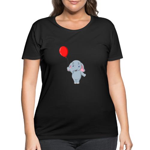 Baby Elephant Holding A Balloon - Women's Curvy T-Shirt