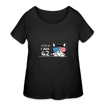 I'm Not 63, I Am 62 Plus 1 Middle Finger Cat Flip - Women's Curvy T-Shirt - black - Front - Giselle (180cm)