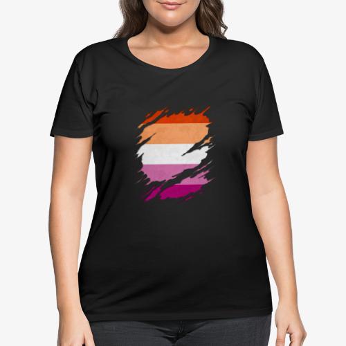 Lesbian Pride Flag Ripped Reveal - Women's Curvy T-Shirt