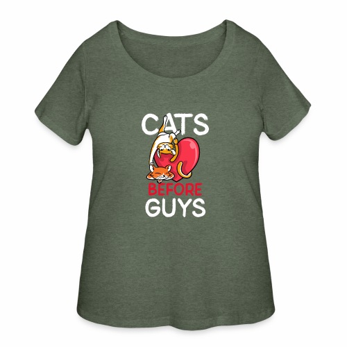 two cats before guys heart anti valentines day - Women's Curvy T-Shirt