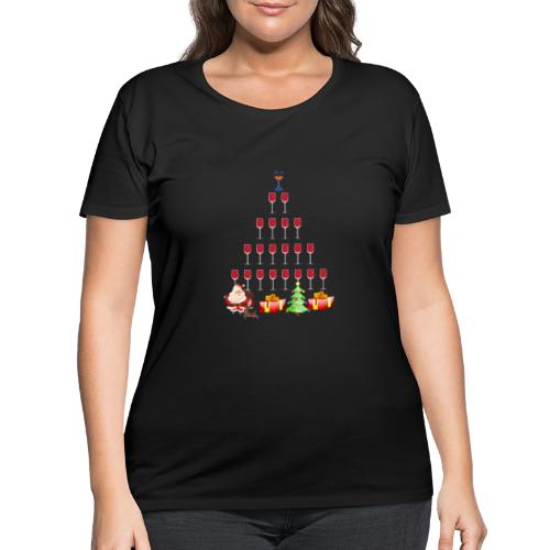 Wine glass decor Christmas Tree Xmas Ornament tee - Women's Curvy T-Shirt