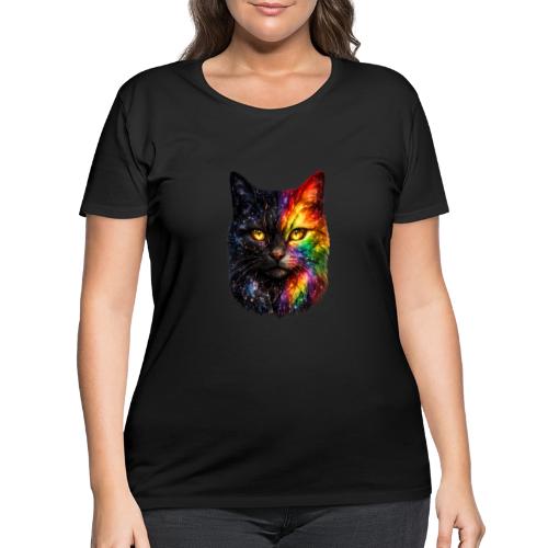 Cosmic Galaxy Rainbow Cat - Women's Curvy T-Shirt