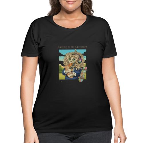 Gaming Cat Adventure: Pizza & Skates - Women's Curvy T-Shirt