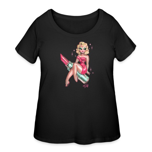 Pink Lipstick Pinup Doll - Women's Curvy T-Shirt