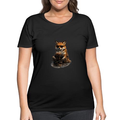 Cool Red Fox Wearing Sunglasses Drinking Coffee - Women's Curvy T-Shirt