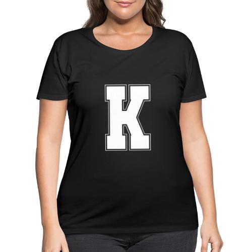 White Letter K – Varsity Alphabet Monogram - Women's Curvy T-Shirt