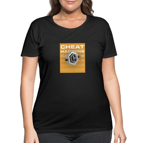 Cheat Happens 3D B/W Logo With Pattern (Orange) - Women's Curvy T-Shirt