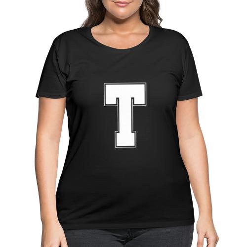 White Letter T – Varsity Alphabet Monogram - Women's Curvy T-Shirt