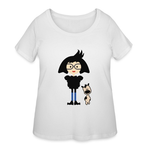 Big Hair Fashionista Girl and Her Cute Dog - Women's Curvy T-Shirt