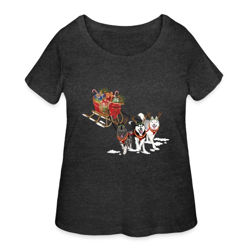 Siberian Husky Pulls Santa's Sleigh! - Women's Curvy T-Shirt