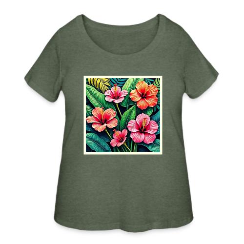Tropical Hibiscus Bloom Artistry - Women's Curvy T-Shirt