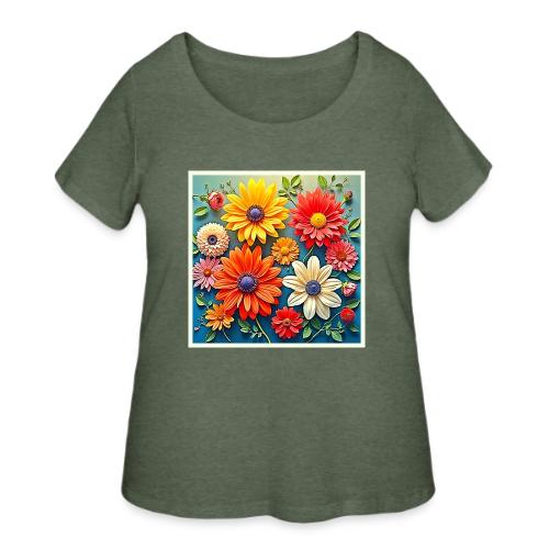 Vibrant Floral Fantasy Design - Women's Curvy T-Shirt