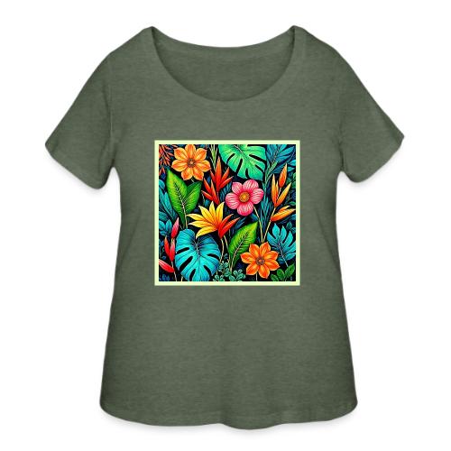 Vibrant Tropical Jungle Bloom Art - Women's Curvy T-Shirt