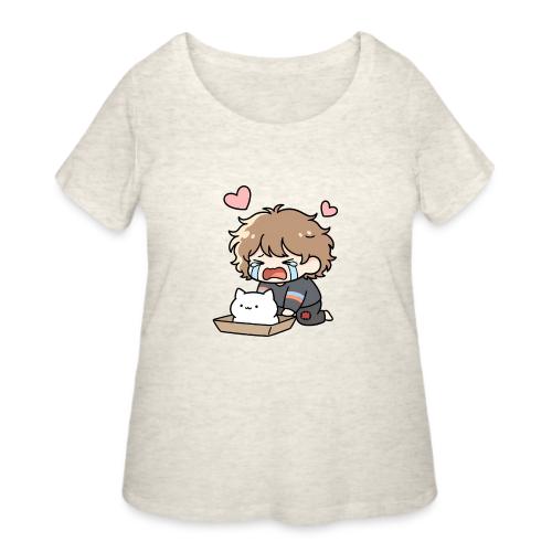 Crying Chibi Boy with Stray Cat - Women's Curvy T-Shirt