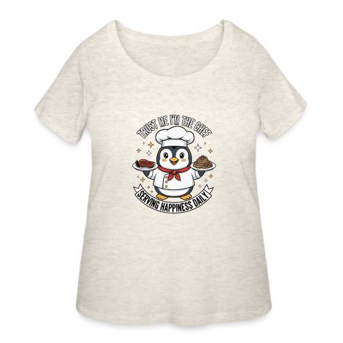 cute Penguin Chef-Funny Cartoon Daily Happiness - Women's Curvy T-Shirt