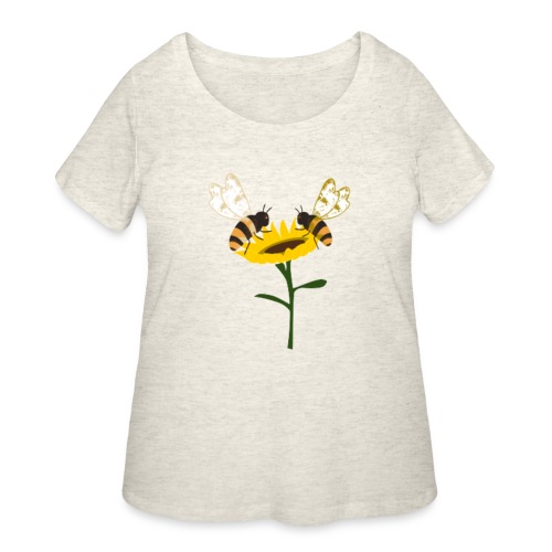 This bee feeds on a yellow flower - Women's Curvy T-Shirt