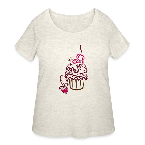 Cupcake, Muffin with heart, star and cherry. - Women's Curvy T-Shirt