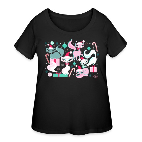 Retro Kitty Christmas - Women's Curvy T-Shirt