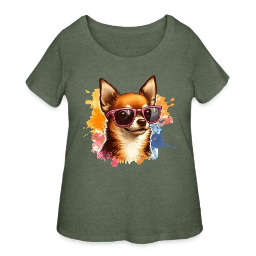Boss Chihuahua Wearing Sunglasses - Women's Curvy T-Shirt