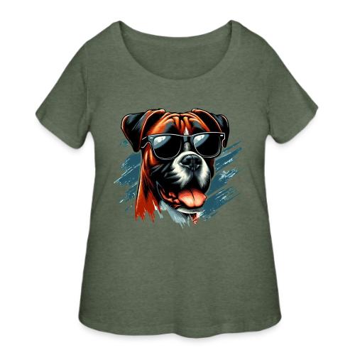 Boxer Dog Wearing Sunglasses Art - Women's Curvy T-Shirt