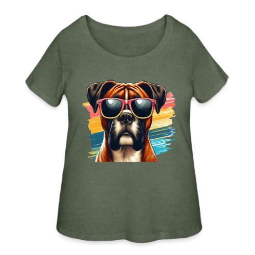 Boxer Dog Wearing Sunglasses - Women's Curvy T-Shirt