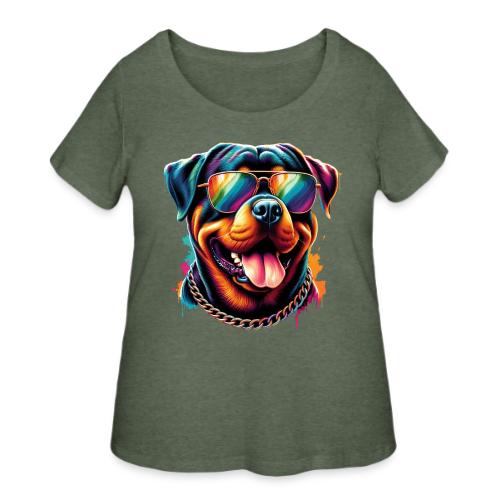 Rottweiler Wearing Aviator Sunglasses - Women's Curvy T-Shirt