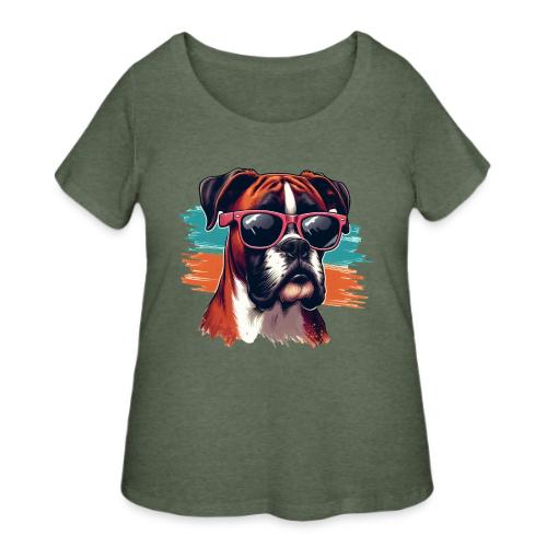 Cute Boxer Dog Wearing Sunglasses - Women's Curvy T-Shirt