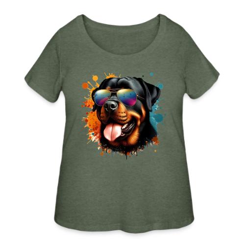 Colorful Rottweiler Wearing Sunglasses - Women's Curvy T-Shirt