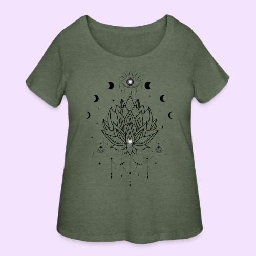 Third Eye Black Lotus Flower - Moon Cycle Design - Women's Curvy T-Shirt