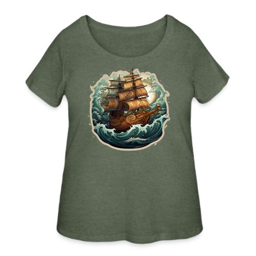 The journey of the Vikings on a stormy ocean - Women's Curvy T-Shirt