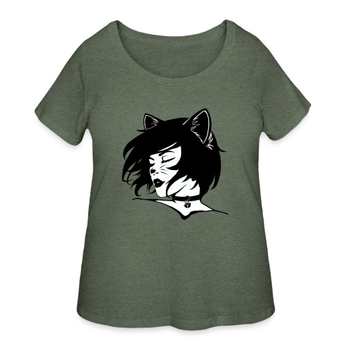 Cute Kitty Cat Halloween Costume (Tail on Back) - Women's Curvy T-Shirt