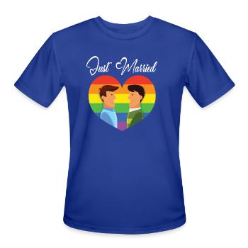 Husband Wife Gays Hugging Together Wedding Day - Men's Moisture Wicking Performance T-Shirt - royal blue - Front - Jackson (183cm)