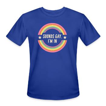 Sounds Gay I'm In Retro Rainbow Badge - Men's Moisture Wicking Performance T-Shirt - royal blue - Front - Jackson (183cm)