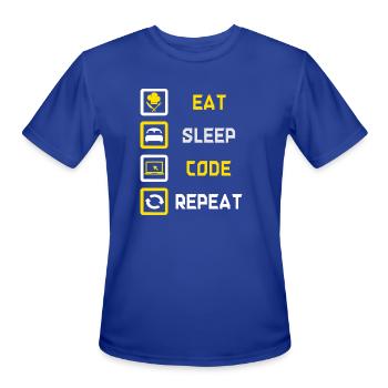 EAT SLEEP CODE REPEATFUNNY CODE 70s Copy Copy - Men's Moisture Wicking Performance T-Shirt - royal blue - Front - Jackson (183cm)