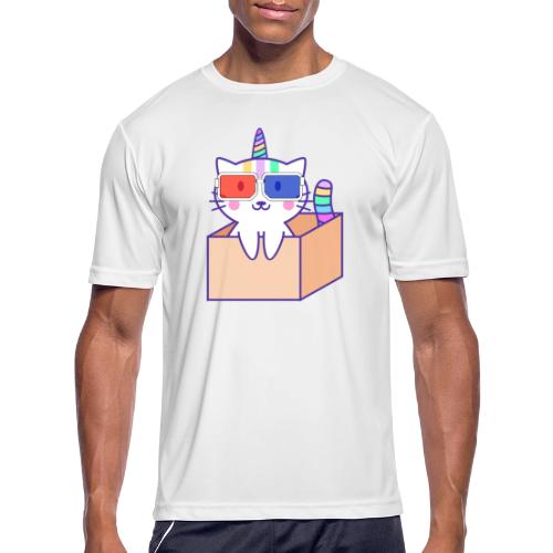 Unicorn cat with 3D glasses doing Vision Therapy! - Men's Moisture Wicking Performance T-Shirt