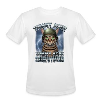 Funny Brave Cat Tummy Ache Survivor Meme Art - Men's Moisture Wicking Performance T-Shirt - white - Front - Jackson (183cm)