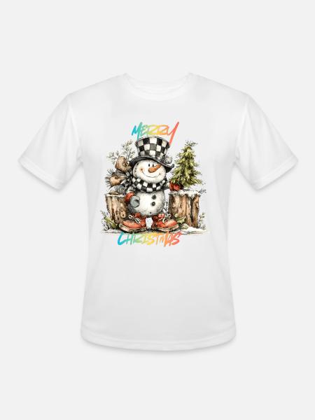 Checkerboard Snowman Christmas Tee - Men's Moisture Wicking Performance T-Shirt - white
