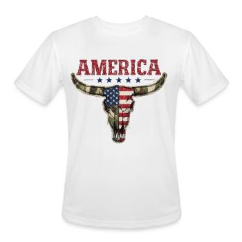 Patchwork Camo Longhorn American Cow Skull  - Men's Moisture Wicking Performance T-Shirt - white - Front - Jackson (183cm)