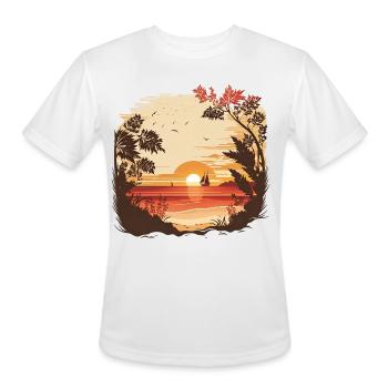 Vintage Sunset Beach Ocean Coastal Landscape Art - Men's Moisture Wicking Performance T-Shirt - white - Front - Jackson (183cm)