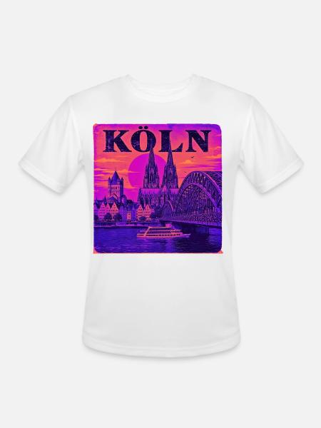 Koeln-Skyline-Retro-Sunset-Art-Print-Cologne-Köln - Men's Moisture Wicking Performance T-Shirt - white
