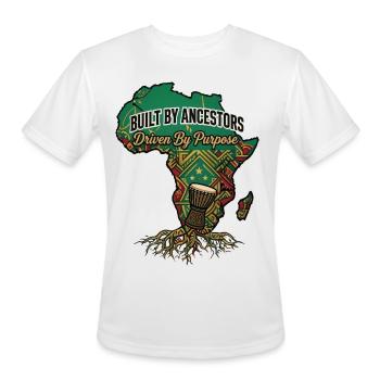 Roots of Africa: Built by Ancestors - Men's Moisture Wicking Performance T-Shirt - white - Front - Jackson (183cm)