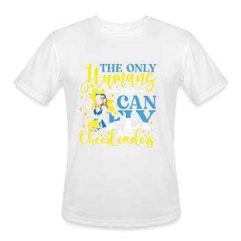 THE ONLY HUMANS THAT CAN FLY ARE CHEERLEADERS - Men's Moisture Wicking Performance T-Shirt - white - Front - Jackson (183cm)